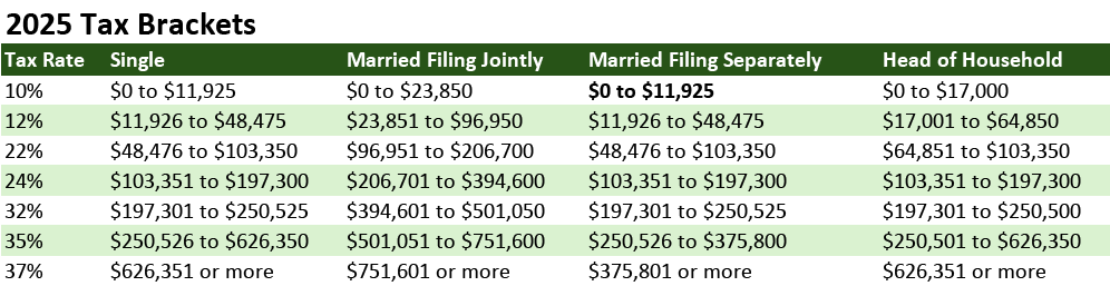 2025 tax brackets green